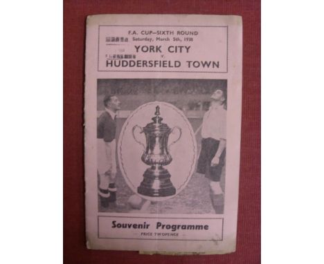 1937/38 York City v Huddersfield Town, a programme from the FA Cup tie played on 05/03/1938, this is the clubs record attenda