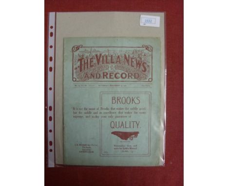 1908/1909 Aston Villa v Notts County, a programme from the game played on 14/11/1908, not ex bound volume, complete with our 