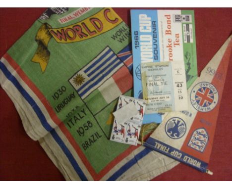 1966 World Cup, a collection of memorabilia, a ticket from the Final, England v West Germany (tape marks), a tea towel, penna