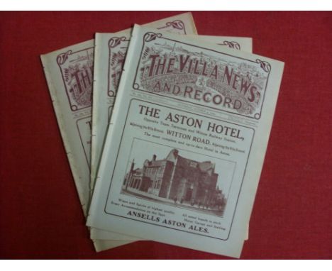 1924/25 Aston Villa, a collection of 3 home football programmes, ex bound volume, 04/10/1924 Huddersfield, 06/10/1924 Newcast