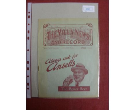 1934/1935 Aston Villa v Bradford City, a programme from the FA Cup tie played on 12/01/1935, not ex bound volume