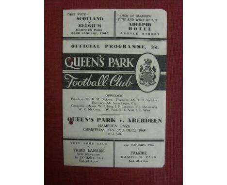 1945/46 Queens Park v Aberdeen, a programme from the game played at Hampden Park on 25/12/1945, this was the first edition of