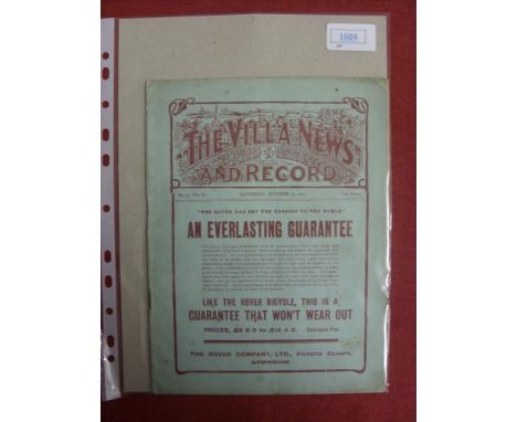 1907/1908 Aston Villa v Bristol City, a programme from the game played on 26/10/1907, not ex bound volume, complete with our 