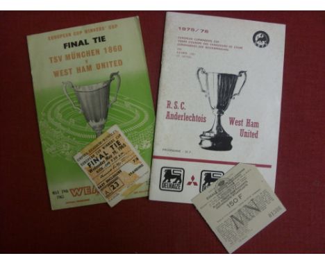 West Ham Utd, in European Cup Winners Cup Finals, the programme and ticket from 1965, TSV Munich v West Ham Itd at Wembley, 1