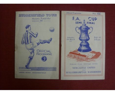 1950/1951 FA Cup Semi-Final, Newcastle Utd v Wolverhampton Wanderers, a pair of football programmes from the first game, play