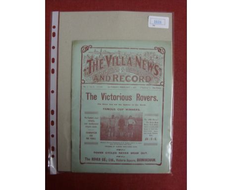 1907/1908 Aston Villa v Hull City, a programme from the game played on 01/02/1908, not ex bound volume, complete with our Por