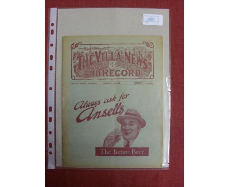 1934/1935 Aston Villa v Chelsea, a programme from the game played on 26/12/1924, not ex bound volume, includes an 8 page our 