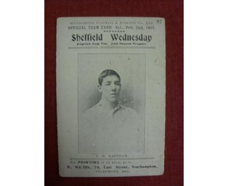 1906/1907 Southampton v Sheffield Wednesday, a very rare football card/programme for the English Cup, tie played on 02/02/190