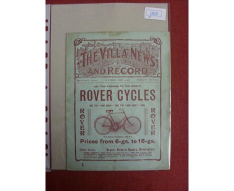 1907/1908 Aston Villa v Liverpool, a programme from the game played on 04/04/1908, not ex bound volume, complete with our Por