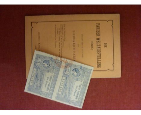 1900 Olympic Games, Paris, a pair of tickets and a guide book for the Paris Exposition in November 1900.  The Olympic Games t