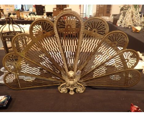 Brass peacock folding fan fire screen