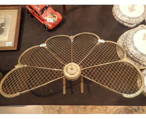 Victorian brass hook under mantle peacock fire screen 
