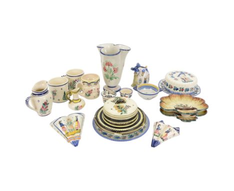 Henriot Quimper ceramics, including wall pockets, cheese domes, cups, jugs etc 