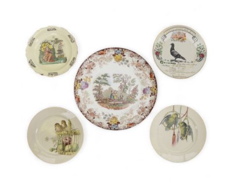 Minton charger transfer printed decoration of children in a floral boarder, together with 18th century creamware "Hope" plate