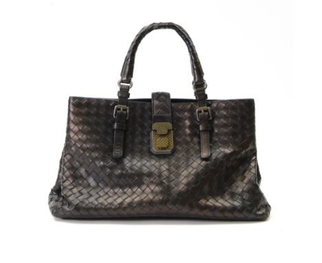 Turkish leather ladies handbag, with three compartments and metal clasp, W30cm 