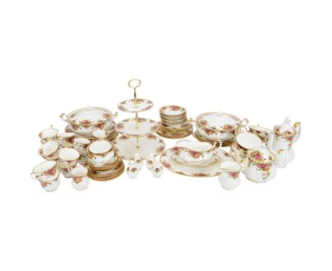 Royal Albert Old Country Roses tea and dinner service, including teapot, coffee pot, milk jug, cream jug, eight tea cups and 