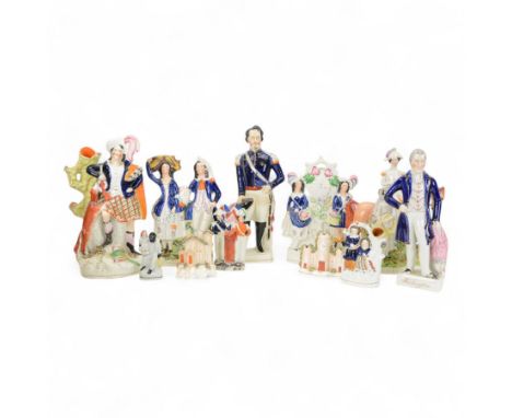 Collection of 19th century and later Staffordshire figures, including Vivandiere, Napolean and Albert, Wellington, Louis Napo