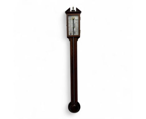 20th century-replica 18th century mercury stick barometer, in a mahogany case with a broken pediment and brass finial, rectan
