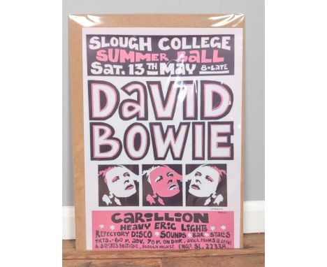 A promotional poster for David Bowie at Slough College Summer Ball. Later print. 60cm x 42cm.  Low quality print.
