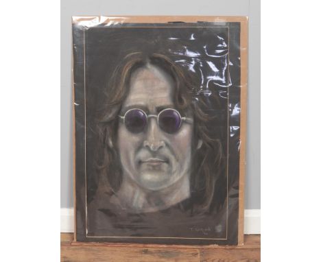 T Goodwin, a large pastel drawing, portrait of John Lennon. Signed and dated 1994. 76cm x 51cm.  