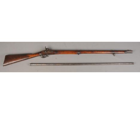 A lightweight sporting percussion cap rifle, bearing Belgian proof marks to the base of barrel (ELG and Star). Length: 113cm.