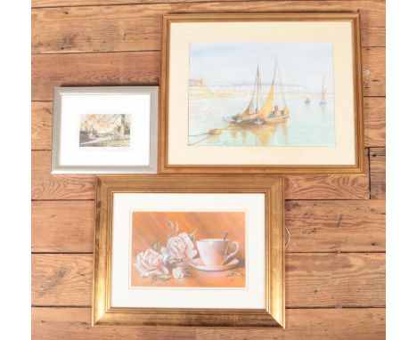 A quantity of artworks by local artists including W.Garrett watercolour, David Potts acrylic/pastel and a limited edition pri