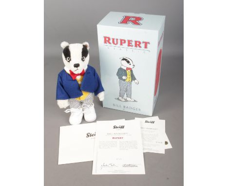 A boxed limited edition Steiff Bill Badger bear from the Rupert Classic collection. With certificate of authenticity. No. 494