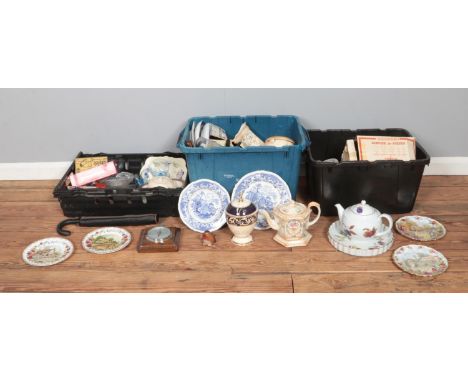 Three boxes of assorted miscellaneous items, to include Royal Albert Old Country Roses, Wedgwood Cornucopia, Royal Worcester 
