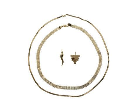 14k Yellow Gold Necklace and Pendant Assortment  (4) items including a double heart chain necklace (0.25-inches wide), a herr