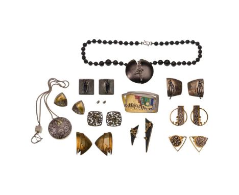 Robert Pfuelb Sterling Silver Jewelry Assortment  (11) items including (8) pairs of pierced earrings in various shapes and si