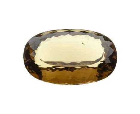 Faceted Smokey Quartz Loose Gemstone  An oval cut faceted stone having flat top (78 by 51mm), weighing approximately 897.60 c