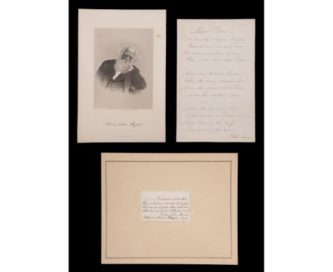 William Cullen Bryant and Pheobe Cary Signed Documents  (3) total items including an 1870, signed 'William Cullen Bryant', in