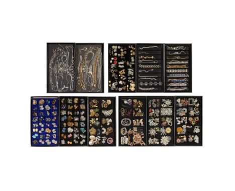 Rhinestone and Costume Jewelry Assortment  Approximately (17) pounds of necklaces, bracelets, pins and over (100) pairs of ea