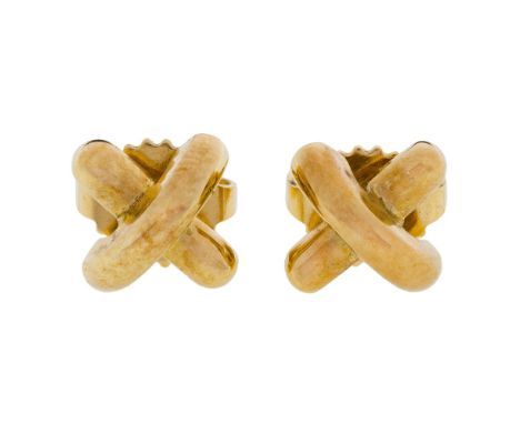 Tiffany &amp; Co.18k Yellow Gold Cross-Stitch Earrings  Having backers, pouch and box (all marked 'T&amp;C 750')  Property fr
