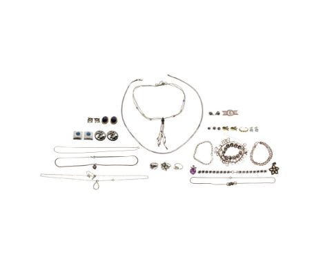 Mixed Gold and Sterling Silver Jewelry Assortment  Including (2) pairs of earrings and a single earring (most marked '14k'), 