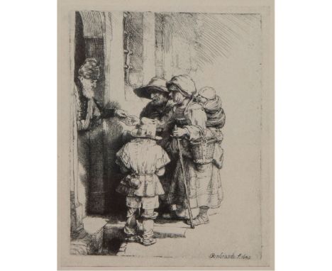 After Rembrandt van Rijn (Dutch, 1606-1669) Lithograph  A lithographic reproduction after a restrike of 'Beggars Receiving Al