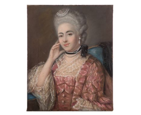French School (19th / 20th Century) Pastel Portrait  Undated, unsigned pastel on linen lined paper, depicting a grand lady in