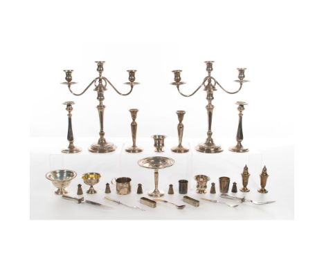 Sterling Silver Tableware Assortment  Including candelabras / candle holders, salt and pepper shakers, utensils, napkin rings