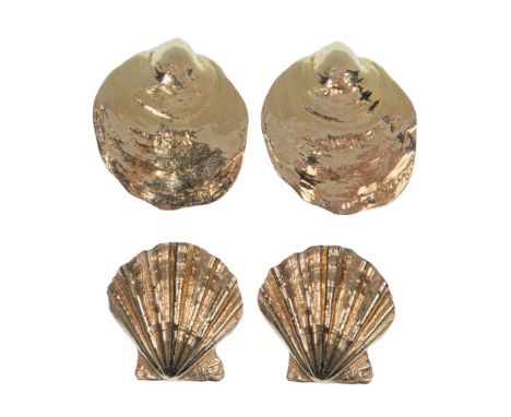 14k Yellow Gold Clip-on Earring Sets  (2) pairs in shell motif (all marked '14k')  Property from: an Estate, Menasha, Wiscons