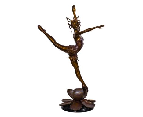 Jerry Joslin (American, 1942-2007) 'Papillion' Bronze Sculpture  1999, incised signature on petal and #18/56, depicting a bal