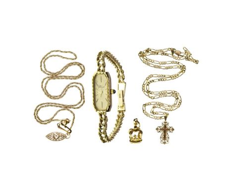 Lady Prevard 14k Yellow Gold Case and Band Wristwatch  Having gold-tone dial, hands, indices on an integrated twisted rope ba