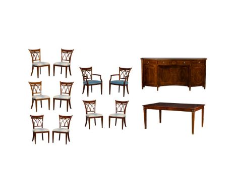 Widdicomb Neoclassical Style Dining Suite  (14) items including a Neoclassical style inlaid burl walnut credenza / sideboard 