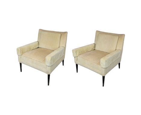 Paul McCobb for Directional Lounge Chairs  (2) items, unmarked model #1312 upholstered slipper armchairs, having painted wood