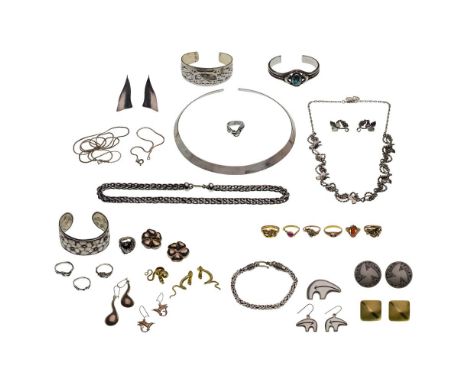 Gold and Silver Jewelry Assortment  Including (2) rings (one marked '18k'), (4) rings (unmarked), necklaces, bracelets, earri