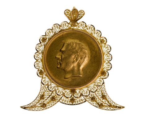 22k Gold Persian Coin in 16k Gold Bail  In a pierced gold setting (unmarked)  Property from: a Private Collector, Chicago (Li