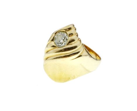 14k Yellow Gold and Diamond Ring  Having a round cut old European diamond weighing approximately 1.01 carats (6.40 by 3.88mm)