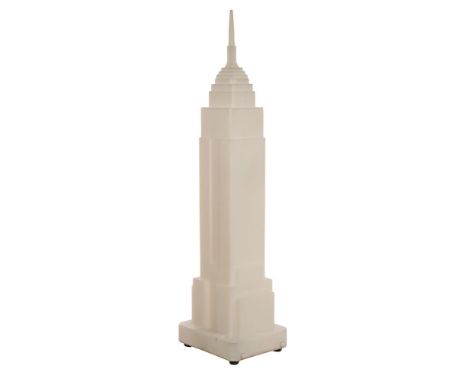 Takahashi Denson for Midori Empire State Building Lamp  c.1985, a white plastic blow molded with metal base, lamp base having