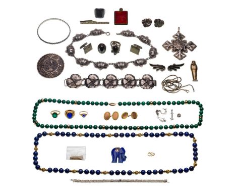 Gold, Silver, Rhinestone, Victorian and Costume Jewelry Assortment  Including (4) necklaces, (2) pendants and a bracelet (mos