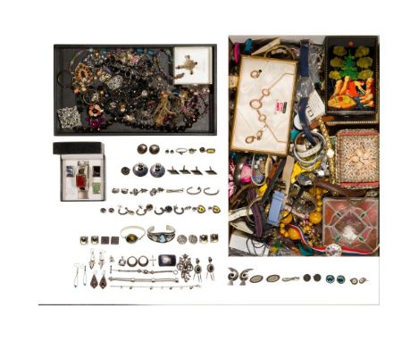 Sterling Silver, Silver, Rhinestone and Costume Jewelry Assortment  Including earrings, necklaces, bracelets, pins and rings 