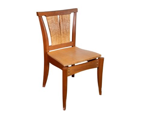 Larry Fagan Mixed Wood Chair  2003, hand made from walnut, cherry and birds-eye maple, having flaring back and tapered legs, 